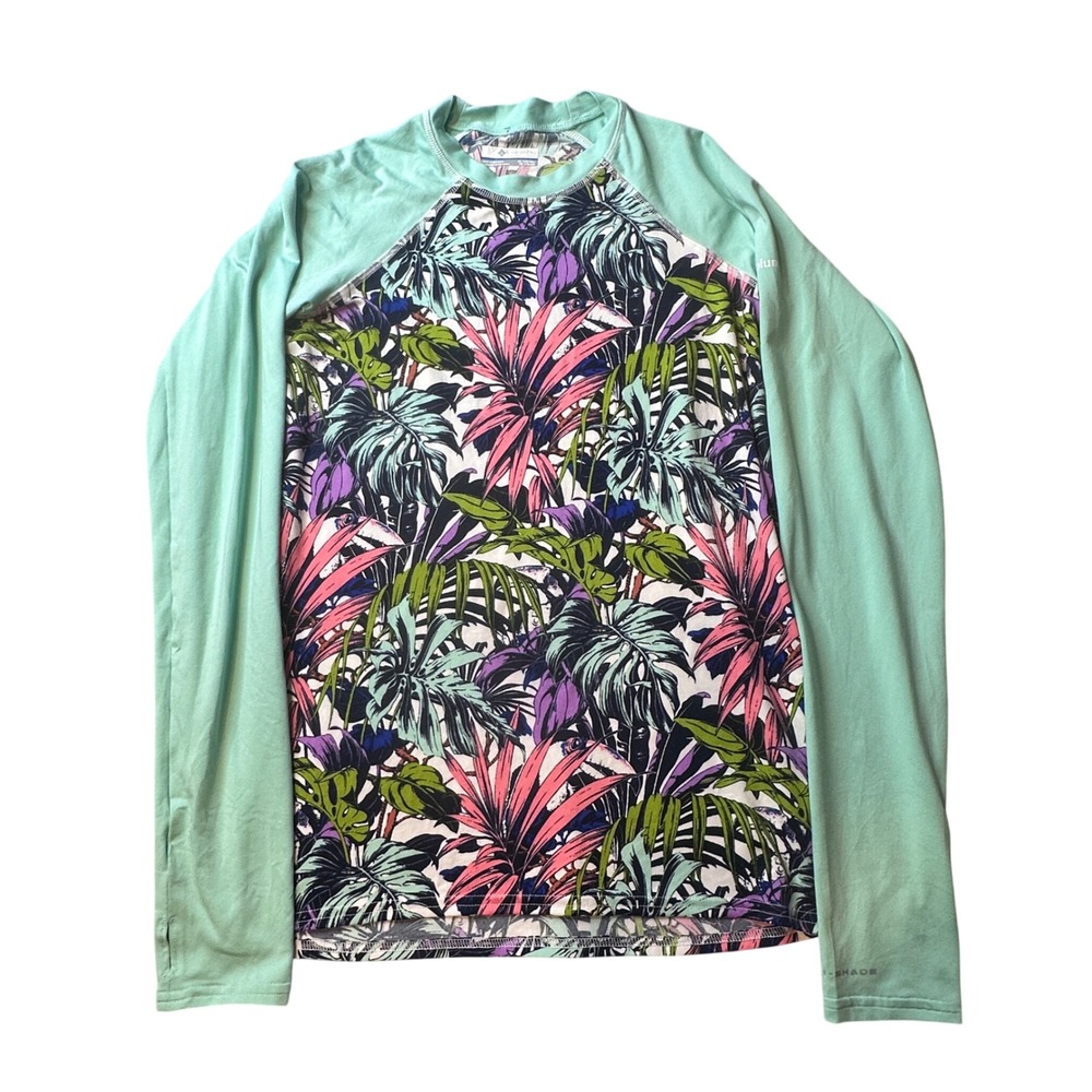 Columbia Rash Guard Shirt Girls XL 18/20 Mint Tropical Floral‎ Omni-Shade LS